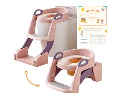 GoudenGracht Potje Peuter - Wc Verkleiner - Plaspotje - 2 in 1 - WC Diploma - Wc Verkleiner met trapje - Zindelijkheidstraining - Toiletverkleiner – Roze