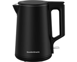 GoudenGracht Waterkoker - 2200 W - 1,7 Liter - Modern Design - Dubbelwandig - Zwart