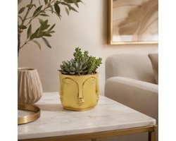 Goudkleurige Bloempot met 4 Gezichten – Ronde Decoratieve Plantenpot Ø11,2 x 10,4 cm – Moderne Gezicht Bloempot / Face Planter – Voor Vetplant, Cactus, Kunstplant, Bloemen & Woondecoratie – Luxe Interieur Accessoire voor Vensterbank, Bureau, Dressoir