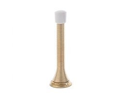 Goudkleurige deurstopper – veer deurstopper – wandmontage – flexibel metalen ontwerp – vintage uitstraling – met witte stootdop – geschikt voor binnendeuren