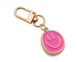 Goudkleurige smiley sleutelhanger metalen sleutelhanger dames en heren met roodroze emaille smiley hanger en karabijnhaak, decoratieve keychain voor sleutels, tas en rugzak