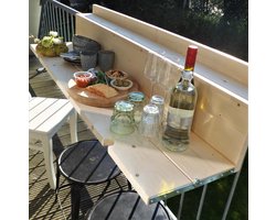 GoudmetHout® Balkontafel Hangend & Inklapbaar - 145 cm Hout - Inklapbare Balkonbar - Klap tafel - Hangtafel Buiten - Relingdikte vanaf 14 t/m 16 cm - Bijzettafel Balkon & Tuin tafeltje - Transparant Wash