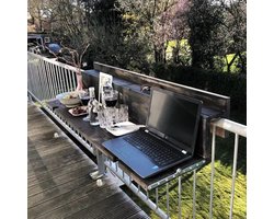 GoudmetHout® Balkontafel Hangend & Inklapbaar - 145 cm Hout - Inklapbare Balkonbar - Klap tafel - Hangtafel Buiten - Relingdikte vanaf 9 t/m 14 cm - Bijzettafel Balkon & Tuin tafeltje - Balcony Table - Black Wash