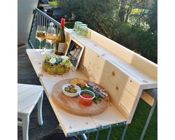 GoudmetHout® Balkontafel Hangend & Inklapbaar - 99 cm Hout - Inklapbare Balkonbar - Klap tafel Klein - Hangtafel Balkon Buiten - Relingdikte vanaf 9 t/m 14 cm - Bijzet tafeltje - Transparant Wash