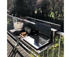 GoudmetHout® Balkontafel Hangend & Inklapbaar - 99 cm Hout - Inklapbare Balkonbar - Klap tafel Klein - Hangtafel Buiten - Relingdikte vanaf 9 t/m 14 cm - Bijzettafel Balkon & Tuin tafeltje - Balcony Table - Black Wash