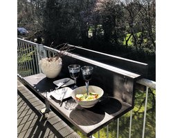 GoudmetHout Balkontafel Niet Inklapbaar XL - Balkonbar- Balkon tafel - Hout - 99 cm - Black wash - Reling Smal