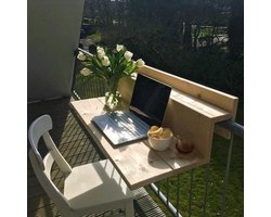 GoudmetHout Balkontafel Niet Inklapbaar XL - Balkonbar- Balkon tafel - Hout - 99 cm - Transparant wash - Reling breed