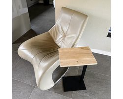GoudmetHout® Bijzettafel Bank - Banktafel en Klein Laptop Tafeltje voor de Woonkamer - 65cm Hoog - Sidetable - Licht Eiken Tafel met Zwart Staal