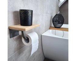 GoudmetHout De Slimme Toiletrolhouder Mat Blank - Licht Eiken - Staal - Badkamer Accessoires