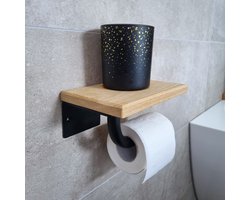 GoudmetHout De Slimme Toiletrolhouder Mat Zwart - Licht Eiken - Staal - Badkamer Accessoires