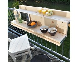 GoudmetHout Inklapbare Balkontafel - 99 cm - Hout - Transparante waslaag- Balkonreling < 9 cm