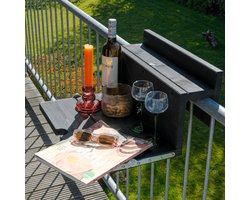 GoudmetHout Inklapbare Balkontafel - Balkonbar - Balkon tafel - 49 cm - Hout - Black Wash - Reling Smal