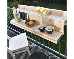 GoudmetHout Inklapbare Balkontafel - Balkonbar - Balkon tafel - 99 cm - Hout - Transparant wash - Reling Extra Breed