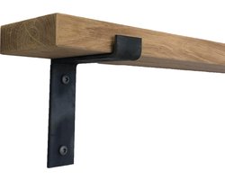 GoudmetHout Massief Eiken Wandplank - 100x10 cm - Industriële Plankdragers L-vorm - Staal - Zonder Coating