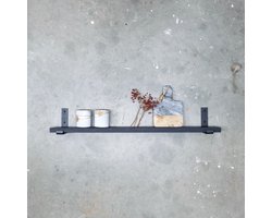 GoudmetHout Massief Eiken Wandplank - 100x10 cm - Zwart eiken - Industriële plankdragers L-vorm UP mat zwart - Staal - Zwarte wandplank