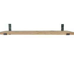 GoudmetHout Massief Eiken Wandplank - 100x25 cm - Industriële Plankdragers L-vorm Up - Staal - Zonder Coating