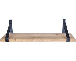 GoudmetHout Massief Eiken Wandplank - 100x30 cm - Industriële Plankdragers  - Staal - Zonder Coating