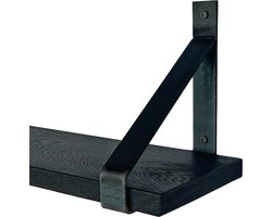 GoudmetHout Massief Eiken Wandplank - 120x20 cm - Zwart eiken - Industriële plankdragers - zonder coating - Staal - Zwarte wandplank