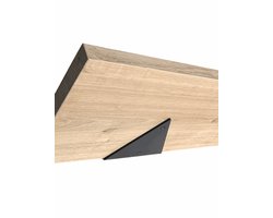 GoudmetHout Massief Eiken Wandplank - 120x25 cm - Plankdrager driehoekvorm Mat Zwart - Boekenplank - Muurplank