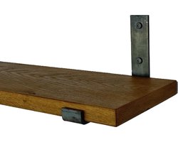 GoudmetHout Massief Eiken Wandplank - 140x20 cm - Donker eiken - Industriële plankdragers L-vorm UP zonder coating - Staal - Wandplank Hout