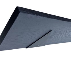 GoudmetHout - Massief Eiken Wandplank - 180x20 cm - Zwart Eiken - Plankdrager driehoekvorm Mat Zwart - Boekenplank - Muurplank