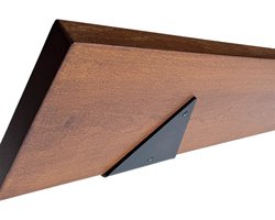 GoudmetHout - Massief Eiken Wandplank - 220x20 cm - Donker Eiken - Plankdrager driehoekvorm Mat Zwart - Boekenplank - Muurplank