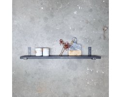 GoudmetHout Massief Eiken Wandplank - 40x20 cm - Zwart eiken - Industriële plankdragers L-vorm UP zonder coating - Staal - Zwarte wandplank