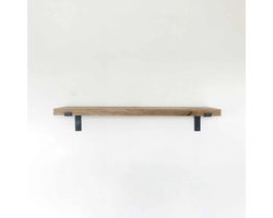 GoudmetHout Massief Eiken Wandplank - 50x25 cm - Industriële Plankdragers L-vorm - Staal - Zonder Coating