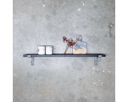 GoudmetHout Massief Eiken Wandplank - 60x15 cm - Zwart eiken - Industriële plankdragers L-vorm zonder coating - Staal - Zwarte wandplank