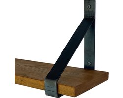 GoudmetHout Massief Eiken Wandplank - 60x20 cm - Donker eiken - Industriële plankdragers - zonder coating - Staal - Wandplank hout