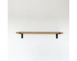 GoudmetHout Massief Eiken Wandplank - 60x20 cm - Industriële Plankdragers L-vorm - Staal - Zonder Coating