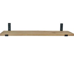 GoudmetHout Massief Eiken Wandplank - 60x20 cm - Industriële Plankdragers L-vorm Up - Staal - Mat Zwart