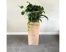 GoudmetHout® Planten Sokkel - 70cm Hoog - Houten Zuil - Plantentafeltje voor Binnen - Plantenkrukje - Licht Eiken Pilaar