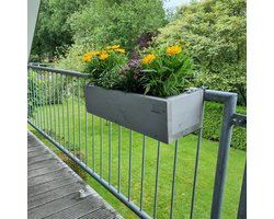 GoudmetHout Plantenbak Balkonreling - 85 cm - Reling Breed - Hout - Grey wash - Bloembak Balkon