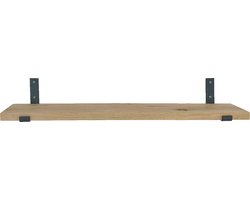 GoudmetHout® Wandplank Industrieel - 100 x 20 cm Muurplank - Eiken Hout - Decoratie Wandrek & Boekenrek - Hangplank Keuken - Wall Shelf + 2 Mat Blanke Plankdragers van Staal