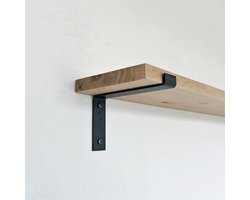 GoudmetHout® Wandplank Industrieel - 100 x 20 cm Muurplank - Eiken Hout - Decoratie Wandrek & Boekenrek - Hangplank Keuken - Wall Shelf + 2 Mat Blanke Plankdragers van Staal