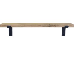 GoudmetHout® Wandplank Industrieel - 140 x 10 cm Muurplank - Eiken Hout - Decoratie Wandrek & Boekenrek - Hangplank Keuken - Wall Shelf + 2 Mat Zwarte Plankdragers van Staal