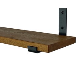 GoudmetHout® Wandplank Industrieel - 160 x 15 cm Muurplank - Donker Eiken Hout - Decoratie Wandrek & Boekenrek - Hangplank Keuken - Wall Shelf + 2 Mat Zwarte Plankdragers van Staal