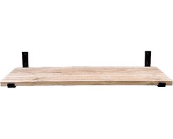 GoudmetHout® Wandplank Industrieel - 160 x 35 cm Muurplank - Eiken Hout - Decoratie Wandrek & Boekenrek - Hangplank Keuken - Wall Shelf + 2 Mat Zwarte Plankdragers van Staal