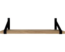 GoudmetHout® Wandplank Industrieel - 40 x 25 cm Muurplank - Eiken Hout - Decoratie Wandrek & Boekenrek - Hangplank Keuken - Wall Shelf + 2 Mat Zwarte Plankdragers van Staal