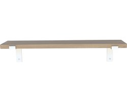 GoudmetHout® Wandplank Industrieel - 60 x 15 cm Muurplank - Eiken Hout - Decoratie Wandrek & Boekenrek - Hangplank Keuken - Wall Shelf + 2 Mat Witte Plankdragers van Staal