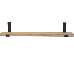 GoudmetHout® Wandplank Industrieel - 80 x 10 cm Muurplank - Eiken Hout - Decoratie Wandrek & Boekenrek - Hangplank Keuken - Wall Shelf + 2 Mat Zwarte Plankdragers van Staal
