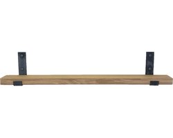 GoudmetHout® Wandplank Industrieel - 80 x 10 cm Muurplank - Eiken Hout - Decoratie Wandrek & Boekenrek - Hangplank Keuken - Wall Shelf + 2 Plankdragers van Ruw Staal