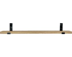 GoudmetHout® Wandplank Industrieel - 80 x 15 cm Muurplank - Eiken Hout - Decoratie Wandrek & Boekenrek - Hangplank Keuken - Wall Shelf + 2 Plankdragers van Ruw Staal