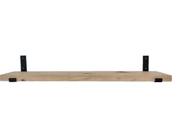 GoudmetHout® Wandplank Industrieel - 80 x 25 cm Muurplank - Eiken Hout - Decoratie Wandrek & Boekenrek - Hangplank Keuken - Wall Shelf + 2 Mat Zwarte Plankdragers van Staal