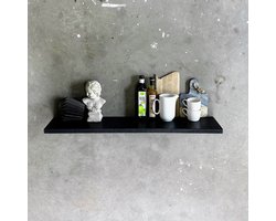 GoudmetHout® Zwevende Wandplank Industrieel - 100 x 20 cm Muurplank - Zwart Eiken Hout - Decoratie Wandrek & Boekenrek - Hangplank Keuken - Floating Wall Shelf met Blinde Montage