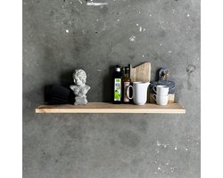 GoudmetHout® Zwevende Wandplank Industrieel - 140 x 20 cm Muurplank - Licht Eiken Hout - Decoratie Wandrek & Boekenrek - Hangplank Keuken - Floating Wall Shelf met Blinde Montage