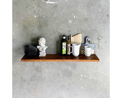 GoudmetHout® Zwevende Wandplank Industrieel - 180 x 20 cm Muurplank - Donker Eiken Hout - Decoratie Wandrek & Boekenrek - Hangplank Keuken - Floating Wall Shelf met Blinde Montage