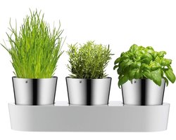 Gourmet 641306040 Kruidentuin 3-delig incl. 3 potten Cromargan Automatisch sproeisysteem. Waterreservoir Eenvoudig te vullen Ø 107 cm - WMF