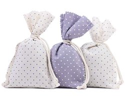Gözze - 3 lavendelzakjes, lavendelgeurzakjes, kledingkast, lavendelbloemenvulling per zak, overtrek van 100% katoen, 10 x 15 cm, paars en wit met stippen